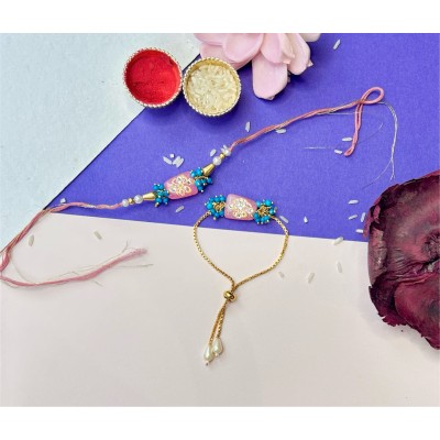 Pink Tumble Bead Bhaiya bhabi adjustable chain Rakhi — handmade in India by Paws & Feet