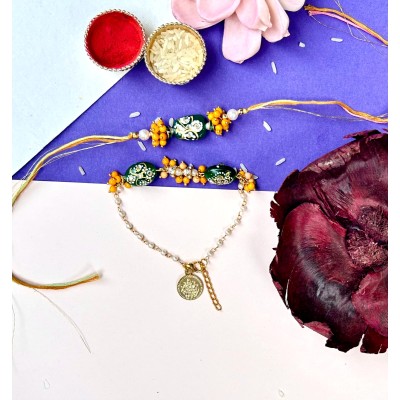 Dark Green Tumble bead Chain Bracket Rakhi — handmade in India by Paws & Feet