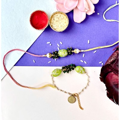 Green Tumble bead Chain Bracket Rakhi — handmade in India by Paws & Feet
