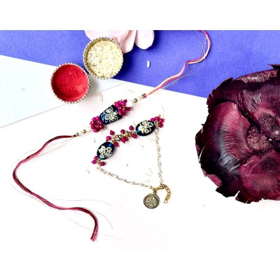 Dark Blue Tumble bead Pearl Chain Rakhi Pair — handmade in India by Paws & Feet