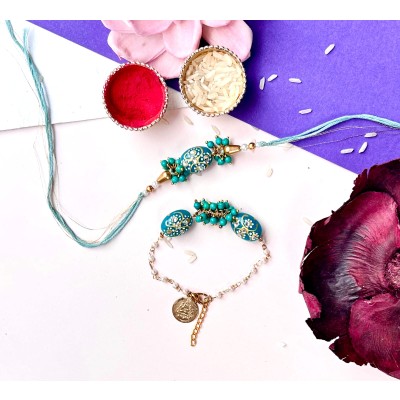 Blue Stone Bhaiya bhabi adjustable chain Rakhi — handmade in India by Paws & Feet