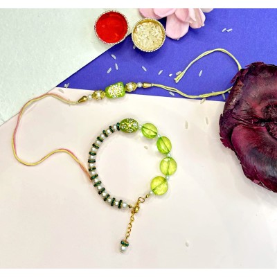 Green Tumble bead Chain Bracket Rakhi — handmade in India by Paws & Feet