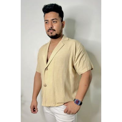 Light Beige Cuban Collar Shirt — handmade in India by Paws & Feet