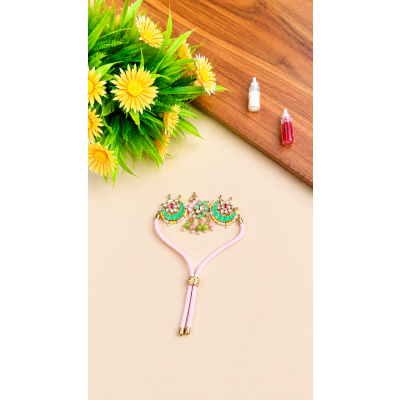 Meenakari Peacock Kundan Rakhi Set (Pack of 2) - Green Thread — handmade in India by Paws & Feet